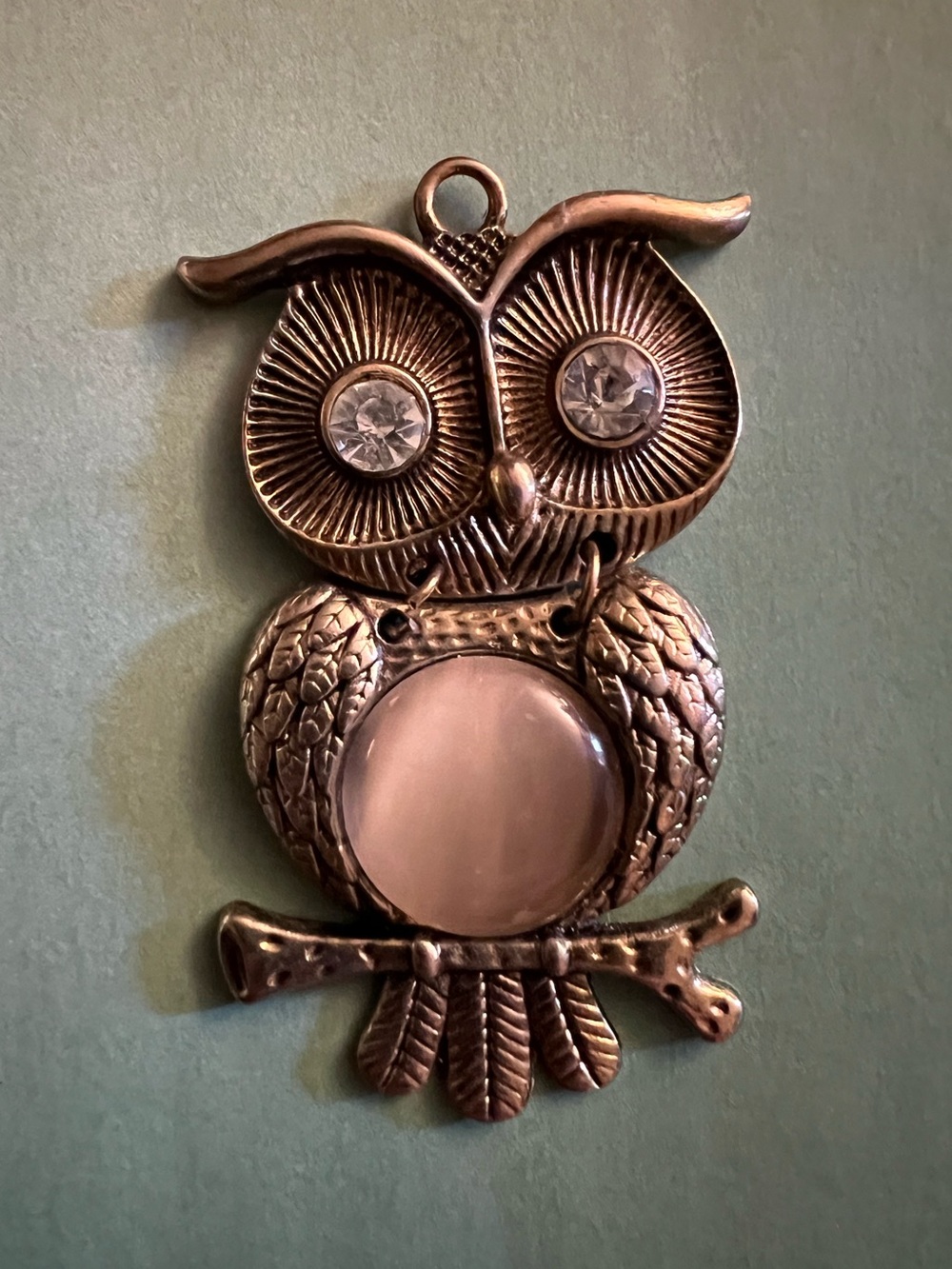 Vintage-Inspired Bronze-Tone Owl Necklace Pendant with Clear Crystal Eyes